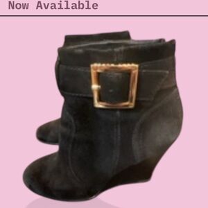 Tory Burch black suede wedge ankle boots size 5.5